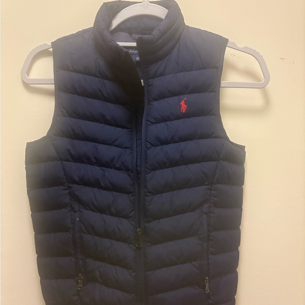 Polo Ralph Lauren Youth‎ Boys Down Vest Size 7 Blue Full Zip Red Pony
